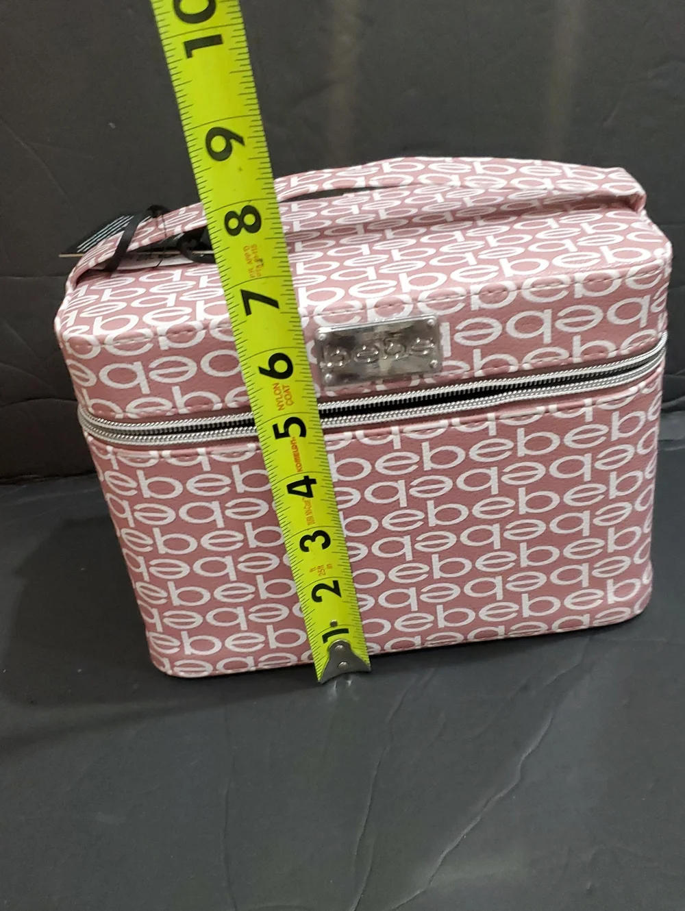Bebe pink rose blush Bebe white monogram medium cosmetics beauty hard train case